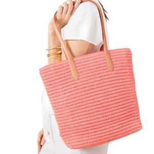Talbots Pink Coral Straw Chic Carryall Large Tote Purse